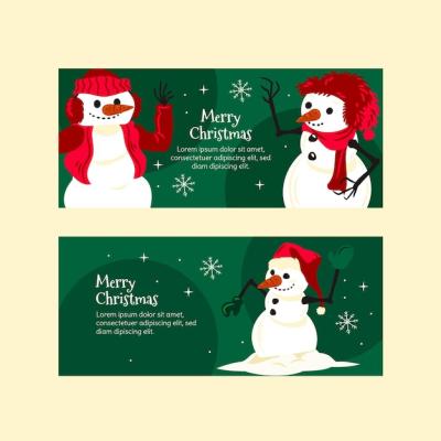 Hand Drawn Horizontal Christmas Banners Set – Free Download