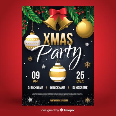 Christmas Party Poster Template – Flat Design Style for Free Download