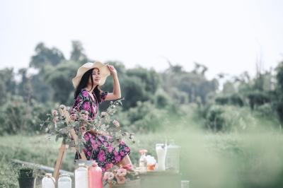 Girl in a Floral Dress Surrounded by Nature – Free Download