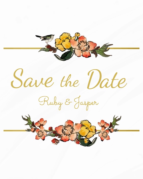 Floral Design Vector for Saving the Date – Free Download