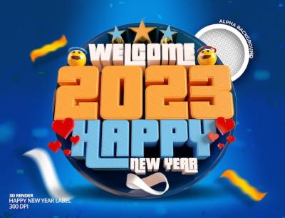 3D Render Label Banner or Post Template for Happy New Year 2023 and Christmas – Free Download