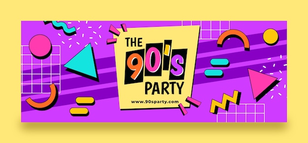 Flat 90s Party Social Media Cover Template – Free Download