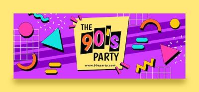 Flat 90s Party Social Media Cover Template – Free Download