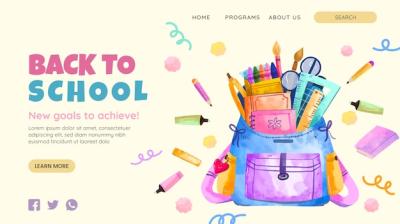 Watercolor Landing Page Template for Back to School Season – Free Download