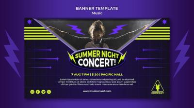 Neon Horizontal Banner for Summer Night Concert – Free Download