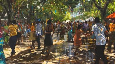 A Painting of People on the Street with a Quote Sign – Free Download