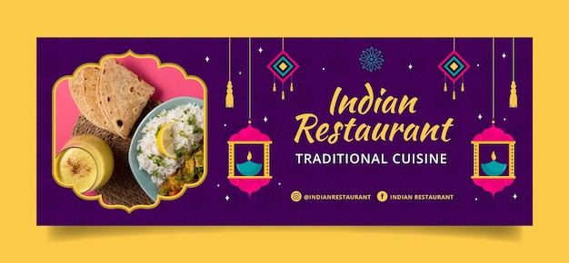 Flat Design Indian Restaurant Facebook Cover – Free Download