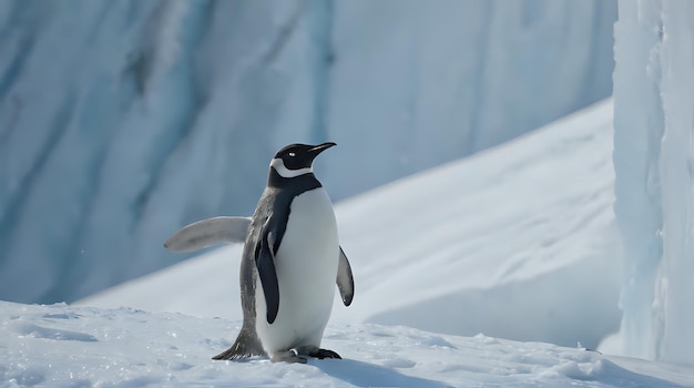 A Penguin Standing on Snow with Wings Spread – Free Download