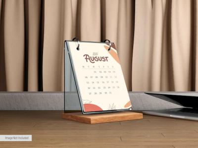 Desk Calendar on Wooden Stand Stationery Mockup – Free Download