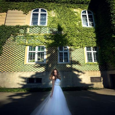 Beautiful Bride Posing in Front of a Building – Free Download