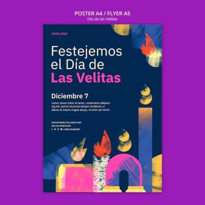 Dia de la Velitas Flat Design Template – Free Download