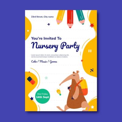 Flat Design Nursery School Invitation – Free Download