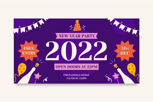 Happy New Year 2022 Banner – Hand Drawn Vector Template for Free Download
