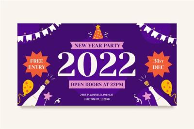 Happy New Year 2022 Banner – Hand Drawn Vector Template for Free Download