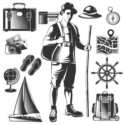 Wanderlust Icon Set Featuring Vintage Travel Themes – Free Download