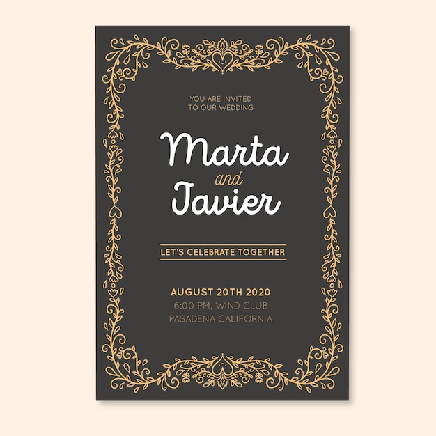 Retro Wedding Card with Lovely Ornaments – Free Download