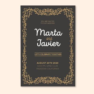 Retro Wedding Card with Lovely Ornaments – Free Download