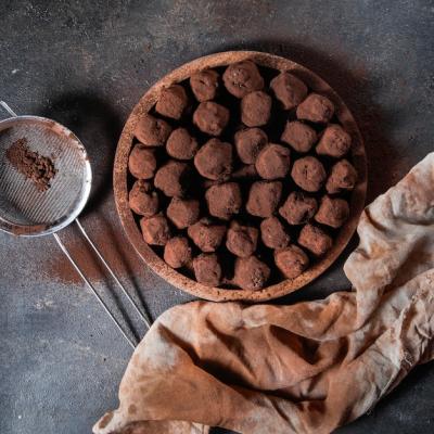 Cocoa Balls in a Wooden Plate with Sieve – Free Download