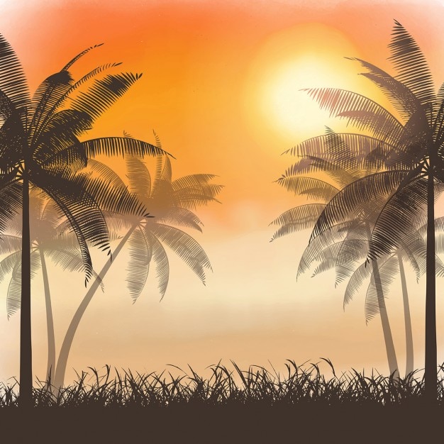 Silhouettes of Palm Trees on a Watercolor Sunset – Free Download