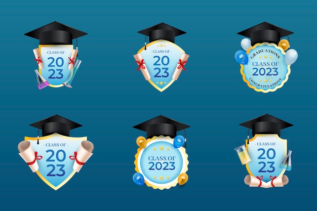 Realistic Badges Collection for Class of 2023 Graduation – Free Download