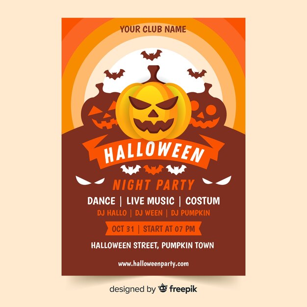 Terrific Halloween Party Poster Template with Flat Design – Free Download