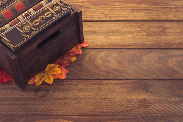 Box of Books Surrounded by Leaves – Free Stock Photo for Download