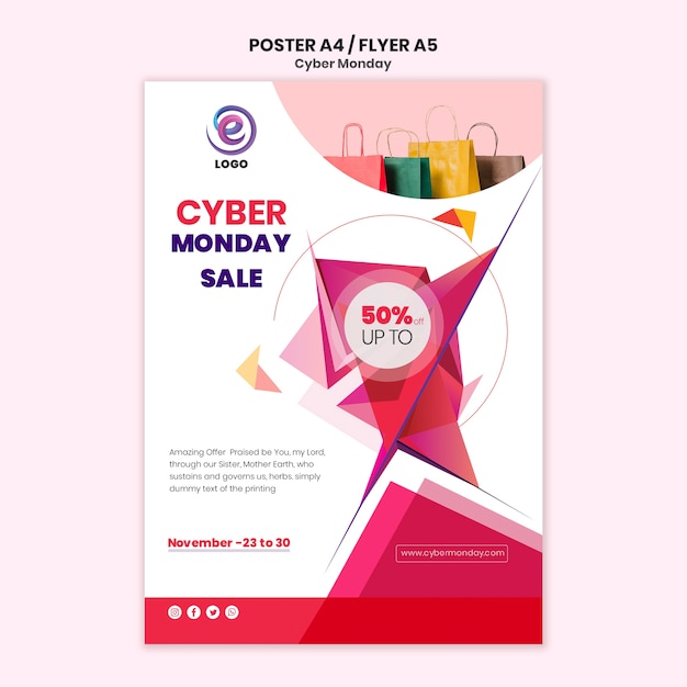 Realistic Cyber Monday Poster Template – Free Download