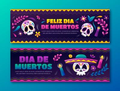 Gradient Horizontal Banner Template for Dia de Muertos Celebration | Free Download