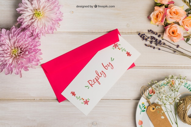 Stationery Wedding Mockup Featuring Red Envelope – Free to Download