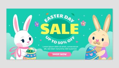 Flat Easter Sale Horizontal Banner Template – Free Download