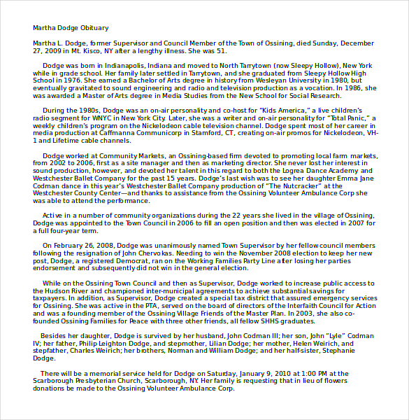 Microsoft Word Free Editable Obituary Template
