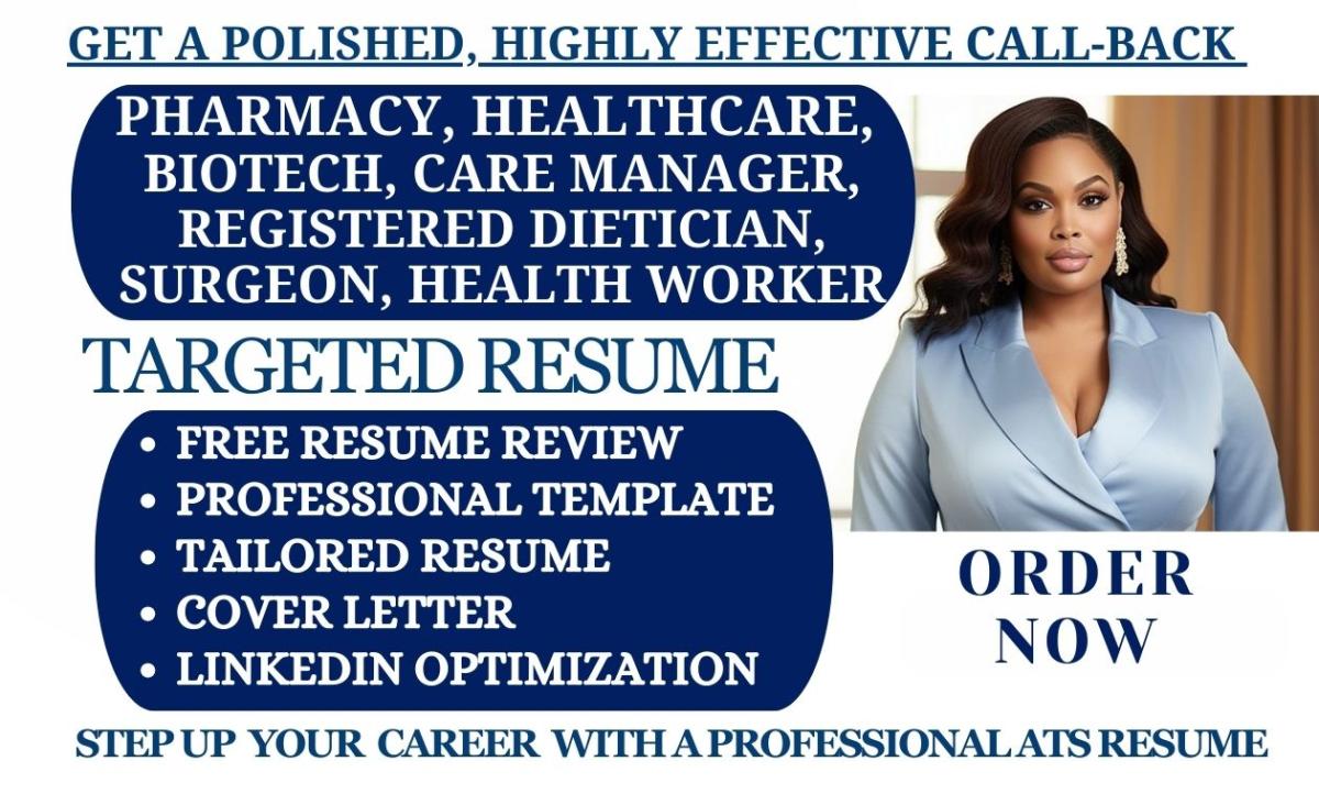I will write healthcare, medical grant writing, pharmacist, surgeon, and biotech resume