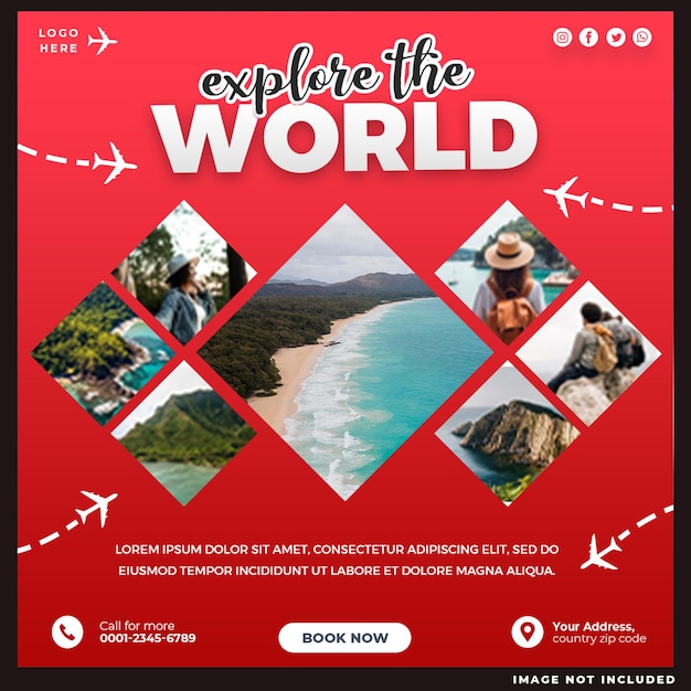 World Travel Social Media Post Template Design – Free Download