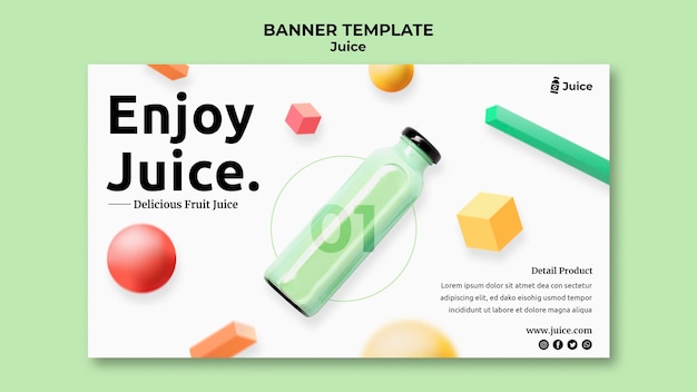 Horizontal Banner Template for Fruit Juice in Glass Bottle – Free Download