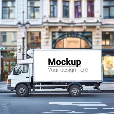 Custom City Truck Billboard Mockup in Urban Setting – Free Download