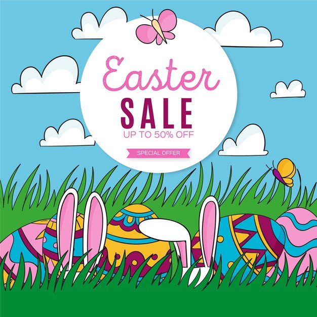 Hand Drawn Easter Sale Illustration – Free Download