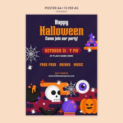 Halloween Poster Template in Flat Design – Free Download