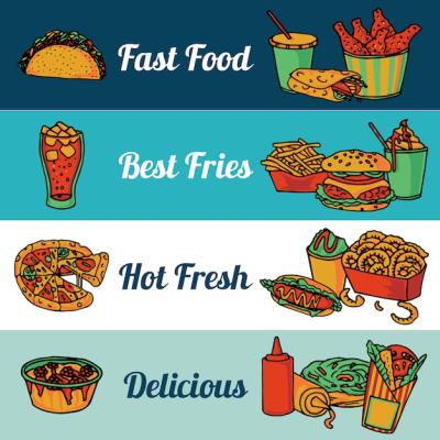 Fast Food Restaurant Menu Featuring Pizza and Hot Drumsticks – Free Download