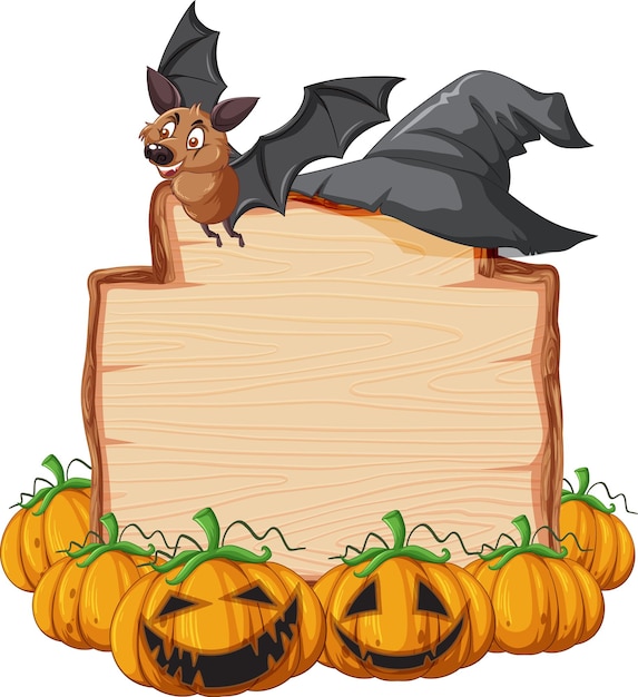 Halloween Theme Blank Wooden Signboard with Bat – Free Download