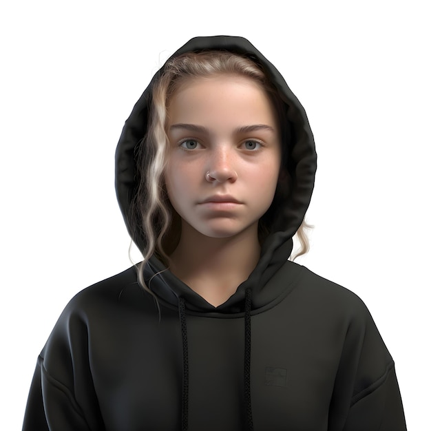 3D Digital Render of a Teenage Girl with Hood Isolated on White Background – Free Download