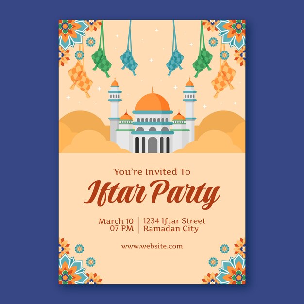 Flat Iftar Party Invitation Template for Ramadan Celebration – Free Download