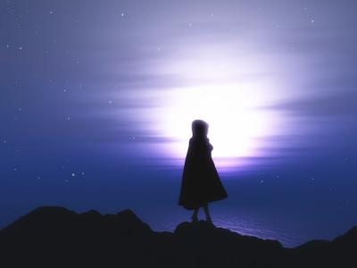 3D Female in Cloak Against a Starry Night Sky – Free Stock Photo Download