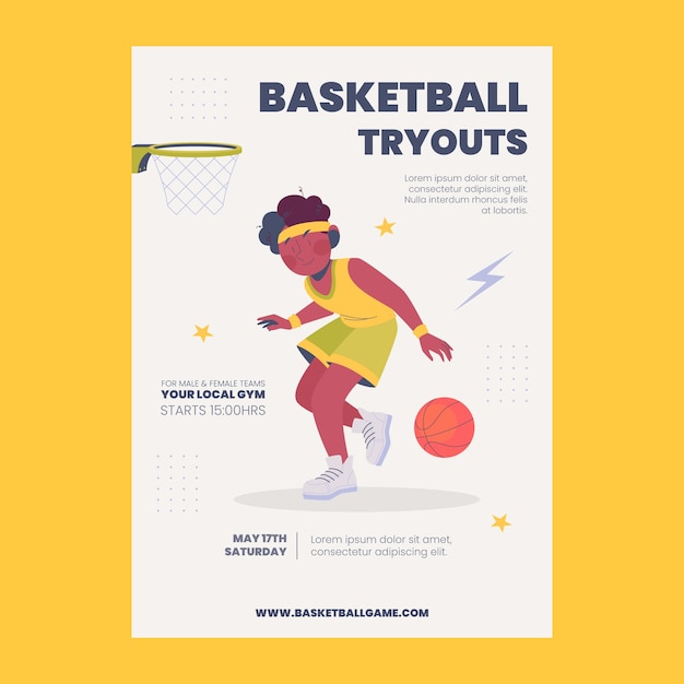 Flat Basketball Vertical Poster Template – Free Download