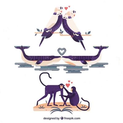 Flat Valentine’s Day Animal Couple Collection – Free Download