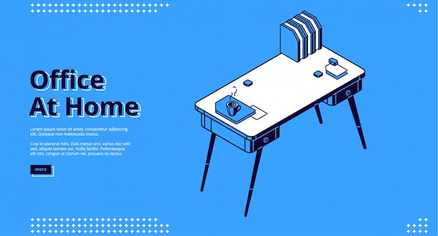 Isometric Landing Page for Home Office Workspace – Free Download