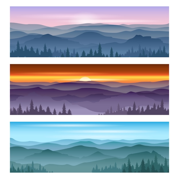 Stunning Sunrise and Sunset Mountain Vector Backgrounds – Free Download