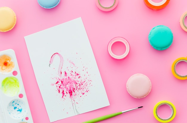 Top View Flamingo Watercolor – Free Download