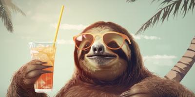 Sloth Enjoying a Relaxing Summer Vacation at a Seaside Resort – Free Download