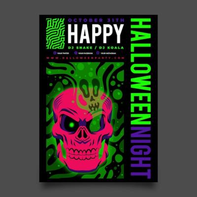 Hand Drawn Flat Halloween Party Vertical Poster Template – Free Download