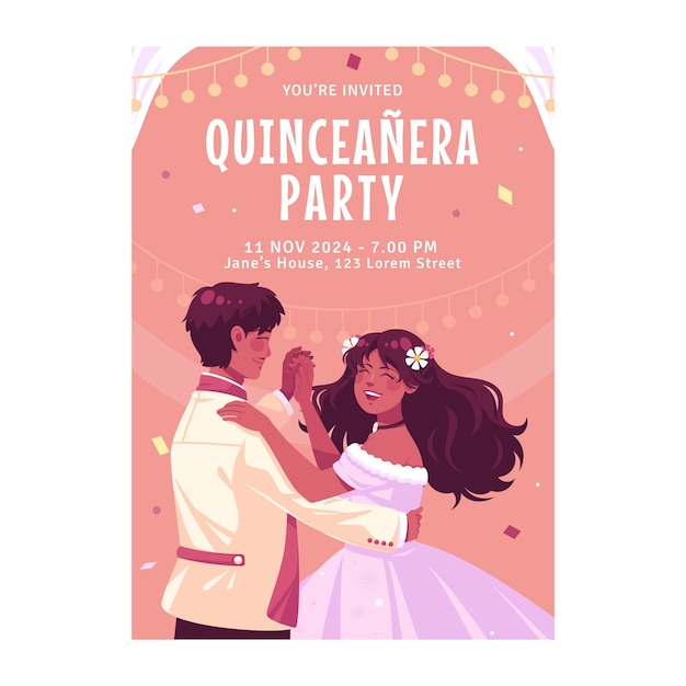 Hand Drawn Quinceanera Celebration Invitation – Free Download